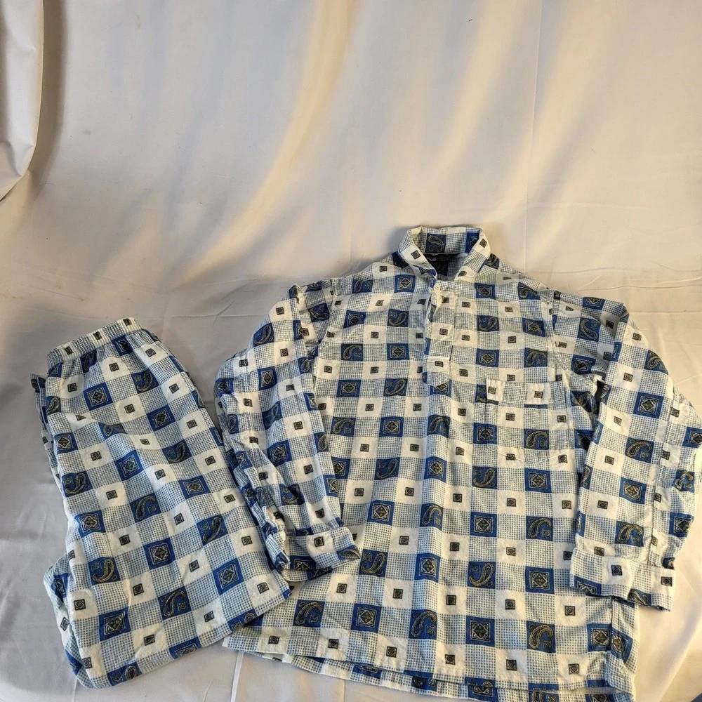 Towncraft Men's S Pajamas Penney's Sanforized Cotton Flannel Blue Plaid Paisley